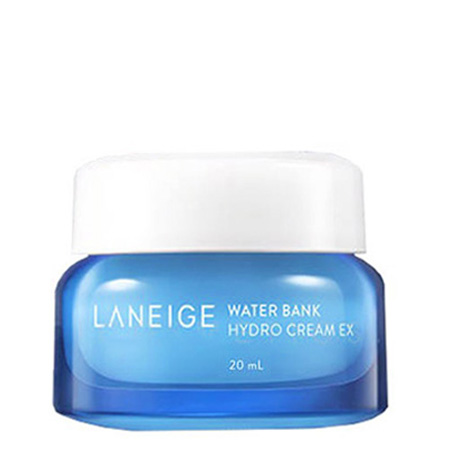 Laneige Water Bank Hydro Cream EX 20 ml เจลครีมล็อกความชุ่มชื้นไว้ในผิว พร้อมส่วนผสมจากทะเลอย่าง Green mineral water ฟื้นฟูผิวแห้งกร้านได้อย่างล้ำลึก เนื้อครีมบางเบาซึมง่ายฟื้นคืนผิวชุ่มชื้นได้ทันที 